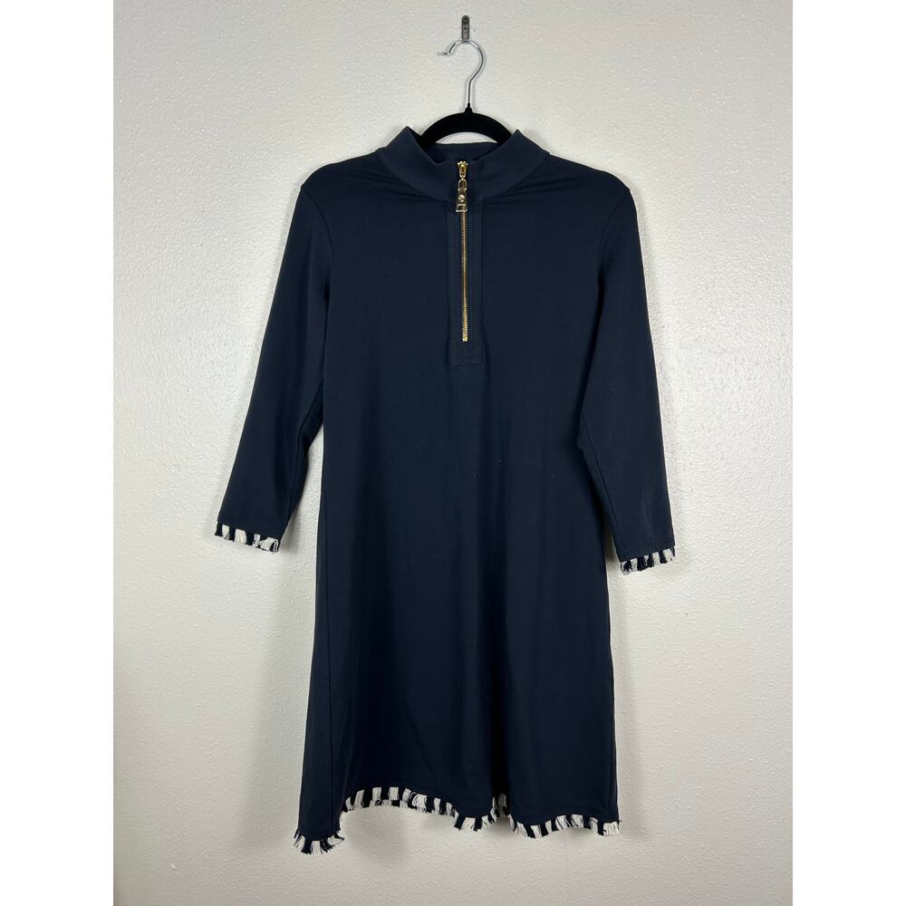 Spartina 449 Nora Half Zip Fringe Dress Navy Small Preppy Resort Coastal - Picture 3 of 10